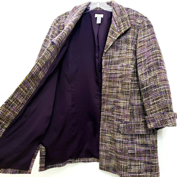 CHICOS Tweed Longline Plum/Green/Silver Metalic Blazer / Jacket - Picture 5 of 16